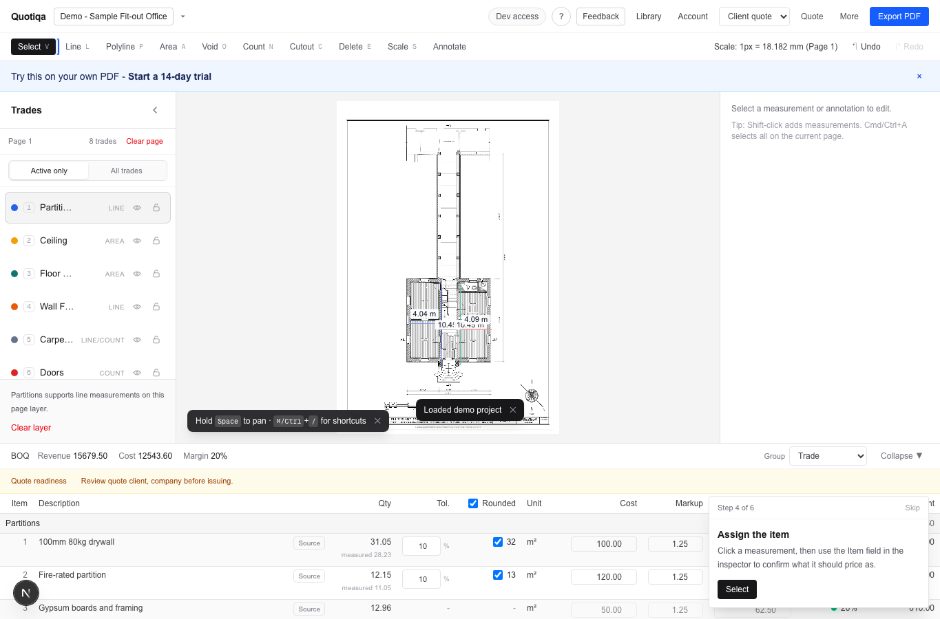 Quotiqa sample workflow used during demo calls